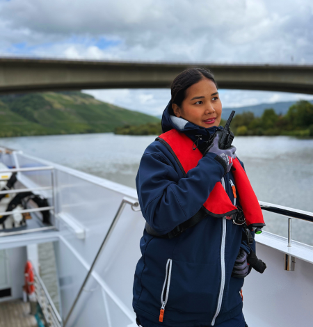 Shaina women sailor onboard of a Rivercruise in Europe